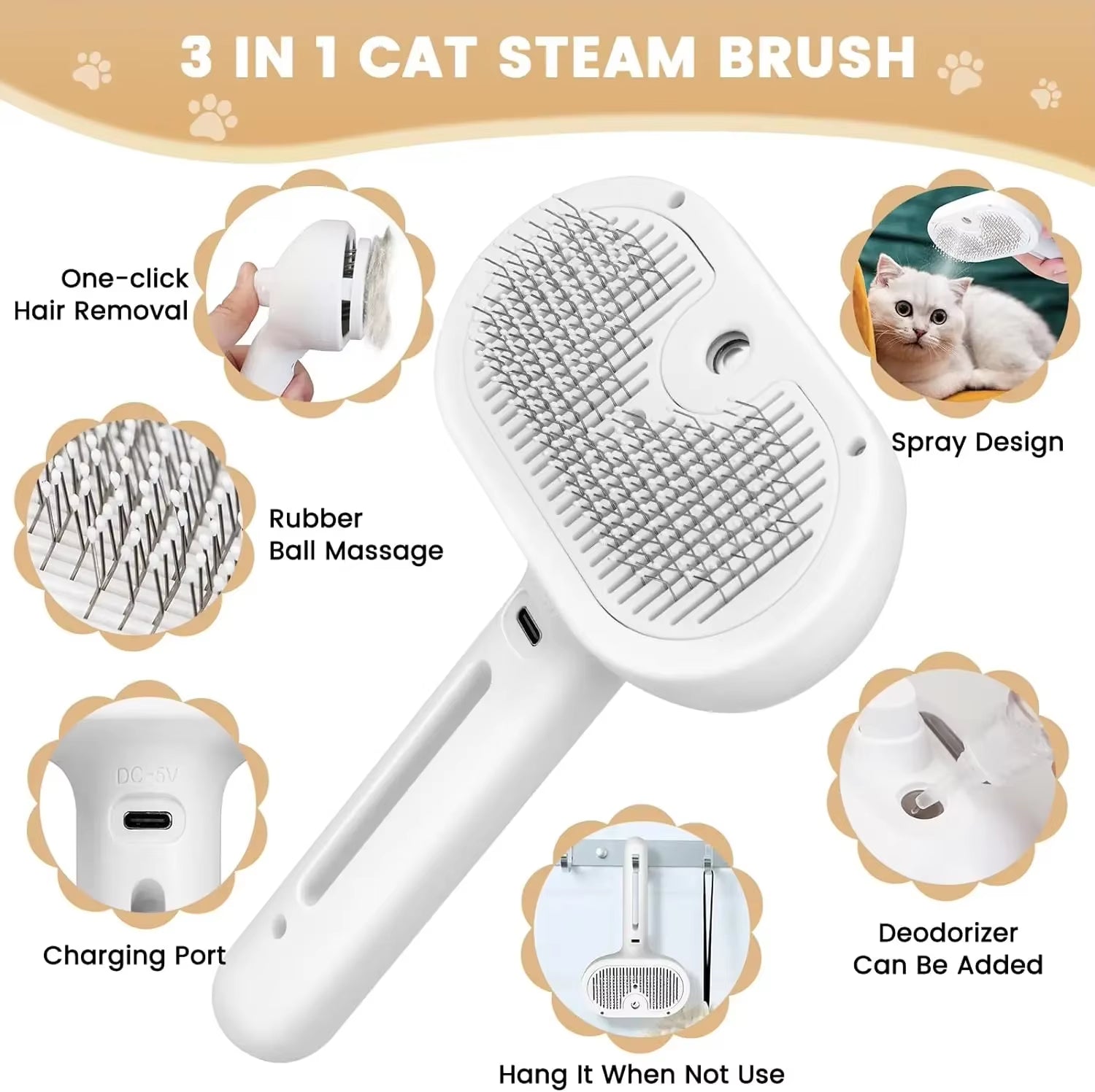 Transform Grooming Time with Our 3-in-1 Electric Steam Brush for Cats and Dogs – Effortless Massaging and Hair Removal!