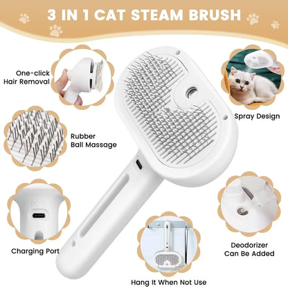 Transform Grooming Time with Our 3-in-1 Electric Steam Brush for Cats and Dogs – Effortless Massaging and Hair Removal!