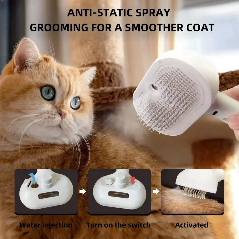 Transform Grooming Time with Our 3-in-1 Electric Steam Brush for Cats and Dogs – Effortless Massaging and Hair Removal!